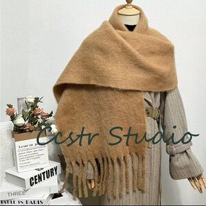 Camel Mohair Tassel Scarf: Winter Shawl WARM
